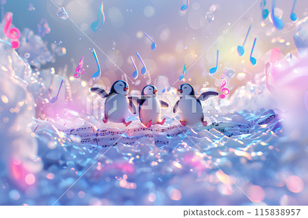 Penguins playing on an iceberg and musical notes Penguins playing on an iceberg and musical notes 115838957