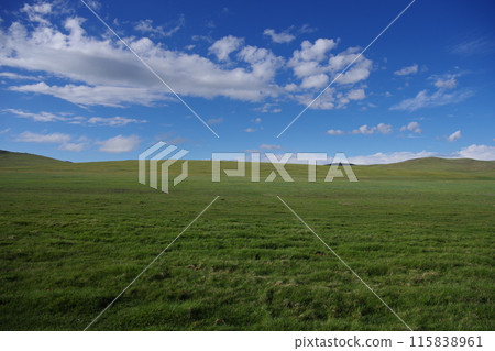 Mongolian grassland and blue sky 2 115838961