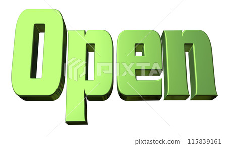 3DCG three-dimensional letters "Open/Opening Commemoration" Green, Green 3DCG three-dimensional letters "Open/Opening Commemoration" Green, Green 115839161