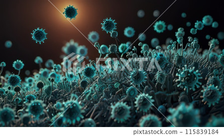 Create a simulation of a large number of viruses spreading through the air. 115839184