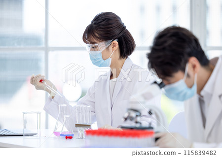 Research image Men and women working in the laboratory Research image Men and women working in the laboratory 115839482
