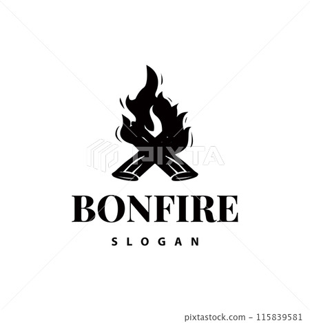 Design wood and fire, logo campfire bonfire vector camping adventure vintage illustration Design wood and fire, logo campfire bonfire vector camping adventure vintage illustration 115839581