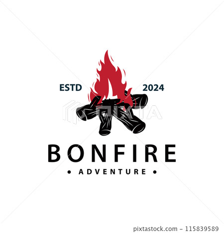 Design wood and fire, logo campfire bonfire vector camping adventure vintage illustration 115839589