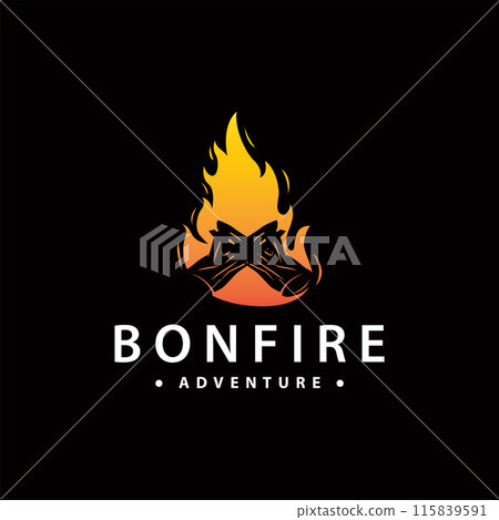 Design wood and fire, logo campfire bonfire vector camping adventure vintage illustration 115839591