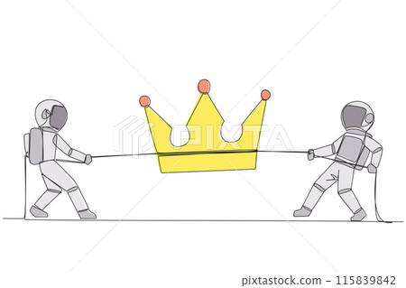 Single one line drawing two astronauts fight for the crown. Compete to become the most skilled cosmonaut on earth. Put aside teamwork. Galaxy space concept. Continuous line design graphic illustration 115839842