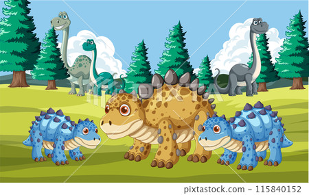 Dinosaurs in a Forest Landscape Dinosaurs in a Forest Landscape 115840152