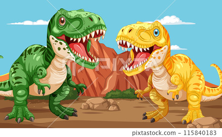 Two Colorful Dinosaurs Roaring 115840183