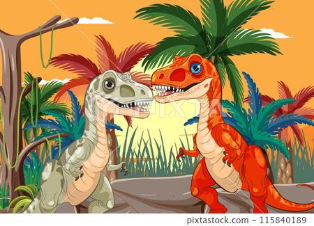 Dinosaurs in a Prehistoric Jungle Dinosaurs in a Prehistoric Jungle 115840189