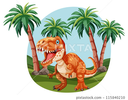 Cartoon Dinosaur in Prehistoric Jungle 115840210