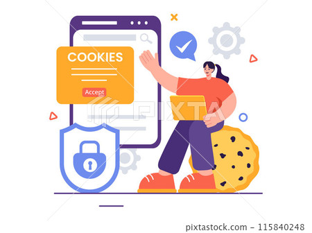 Internet Cookies Technology Vector Illustration with Tracking Cookie Records of Browsing Activity on a Website in a Flat Cartoon Style Background 115840248
