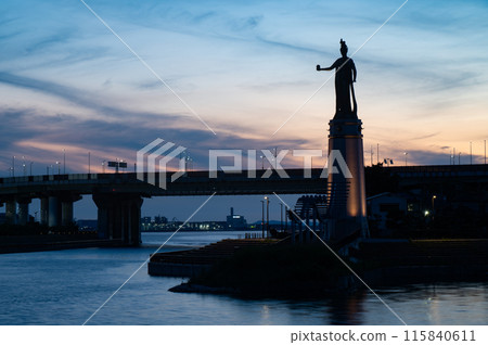 Old Sakai Port Dragon Goddess Statue Night View Early Morning Old Sakai Port Dragon Goddess Statue Night View Early Morning 115840611
