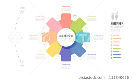 Vector Gear pie chart engineer technology infographic template 8 steps for business. 115840656
