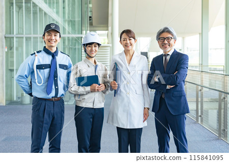 Smiling people of various professions (businessmen, engineers, researchers, security guards) 115841095