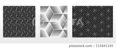 Geometric set of seamless black and white patterns. Simple vector graphics. 115841195