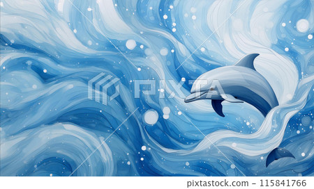 Image of a dolphin jumping in the ocean AI-generated image (Adobe Firefly) 115841766