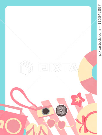 Retro cute beach goods vertical frame Retro cute beach goods vertical frame 115842897