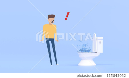 Mixed 2D 3D | Man is shocked and troubled by water gushing out of toilet Mixed 2D 3D | Man is shocked and troubled by water gushing out of toilet 115843032