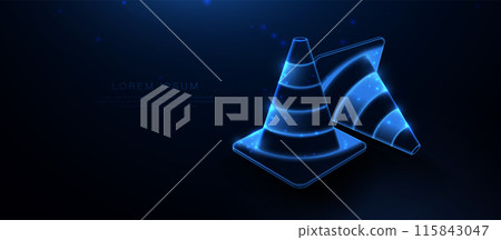 3D Traffic cone icon. Low polygonal, wireframe, linear and mesh illustration 115843047