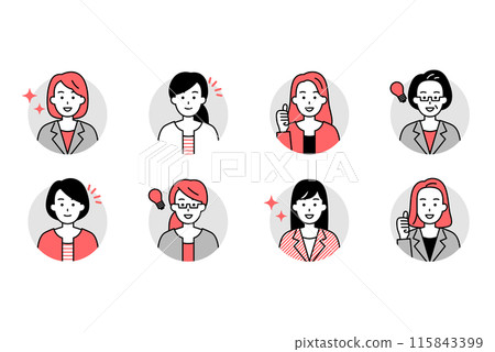 穿西裝的女人的上半身圖示集（正） 115843399