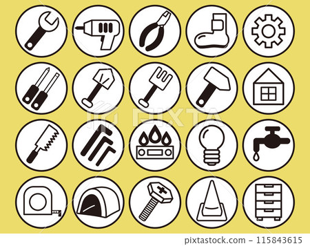 Icon set of home improvement center products such as tools 115843615