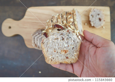 bread , whole wheat bread or sourdough bread or loaf of bread or cranberry and whole grain bread 115843660