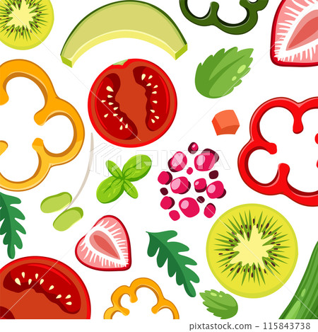 Colorful Fresh Fruits and Vegetables 115843738