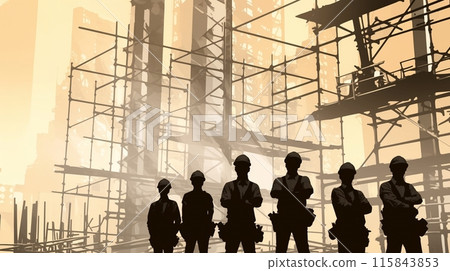 建築工人剪影，鷹架背景 4 115843853