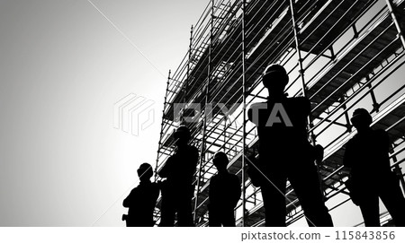建築工人剪影，鷹架背景 7 115843856