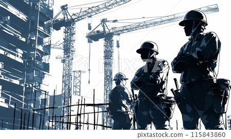 建築工人剪影，鷹架背景 11 115843860