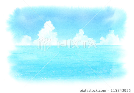 夏天的天空和大海水彩畫 115843935