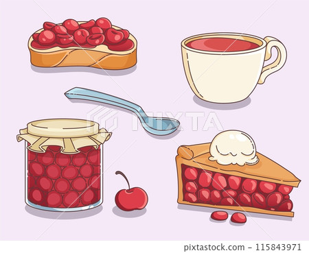 Sweet food set with cherry preserve jam 115843971