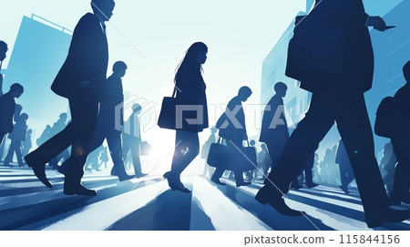 商務人士穿越十字路口、通勤的剪影 4 115844156