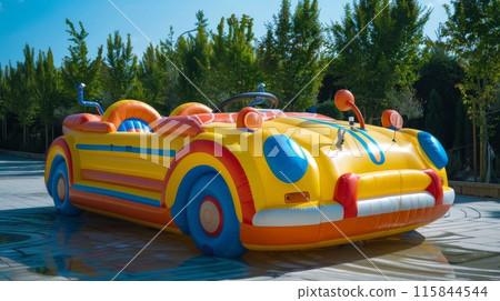Colorful Inflatable Car Bouncy Castle for Kids in Outdoor Park on Sunny Day 115844544