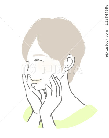 一個人把手放在臉頰上微笑 115844696