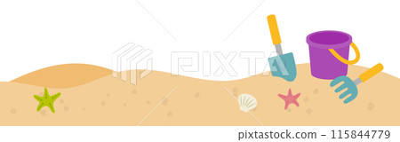 Sandy beach and shellfish gathering equipment 115844779