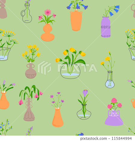 Flower Vases on Green Background Flower Vases on Green Background 115844994