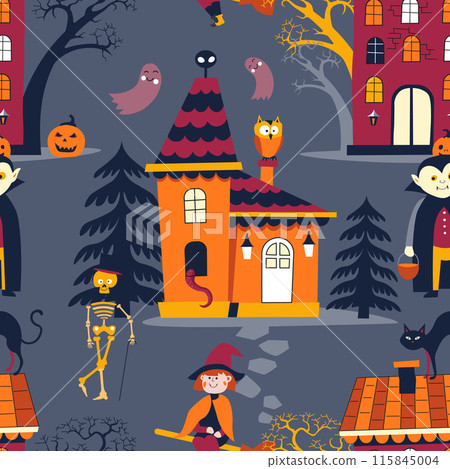 Spooky Halloween Village At Night 115845004