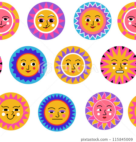 Sun Faces Pattern on White Sun Faces Pattern on White 115845009