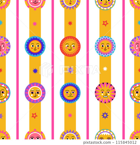 Sun Faces Striped Seamless Pattern Sun Faces Striped Seamless Pattern 115845012
