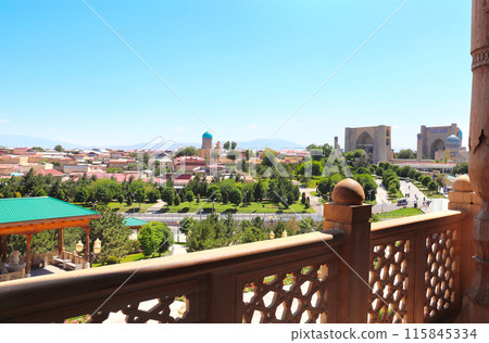 Aerial view of the historical center of of Samarkand with famous Bibi Khanum Mosque and Bibi Khanum mausoleum, Uzbekistan. Top view on old city from Hazrat Hizr Mosque (Hazrati Xizr Mosque) Aerial view of the historical center of of Samarkand with famous Bibi Khanum Mosque and Bibi Khanum mausoleum, Uzbekistan. Top view on old city from Hazrat Hizr Mosque (Hazrati Xizr Mosque) 115845334