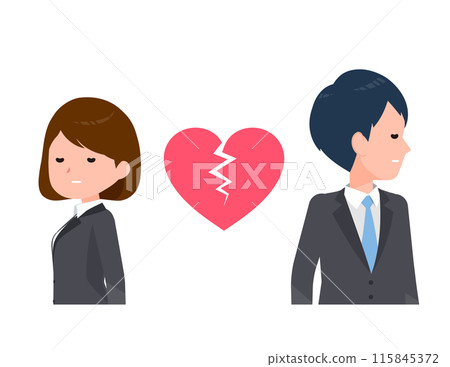 商務人士男女穿著西裝。兩人分手了。 商務人士男女穿著西裝。兩人分手了。 115845372