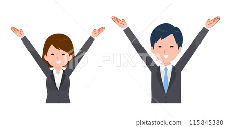 商務人士男女穿著西裝。萬歲的姿勢。 115845380