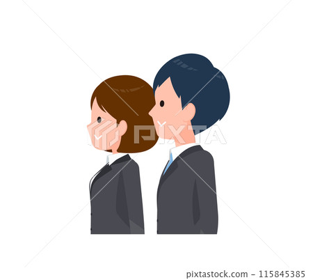 Business people men and women in suits. Normal facial expressions, smiling. Sideways. 115845385