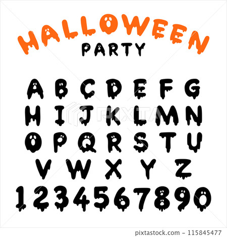 Cute Halloween melting alphabet typography Cute Halloween melting alphabet typography 115845477