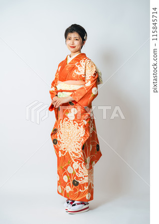 Portrait of a woman wearing a kimono, Coming of Age Ceremony, Dressing Portrait of a woman wearing a kimono, Coming of Age Ceremony, Dressing 115845714
