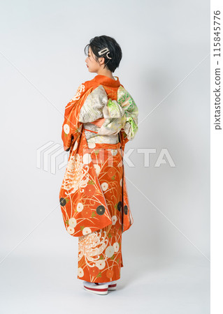 Portrait of a woman wearing a kimono, Coming of Age Ceremony, Dressing Portrait of a woman wearing a kimono, Coming of Age Ceremony, Dressing 115845776