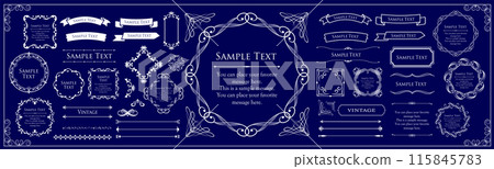 gold frame design. Antique or vintage style decoration. Heading and border design set 115845783