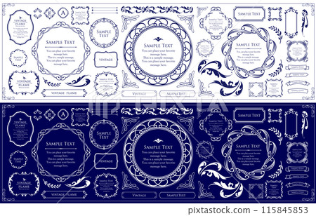 gold frame design. Antique or vintage style decoration. Heading and border design set gold frame design. Antique or vintage style decoration. Heading and border design set 115845853