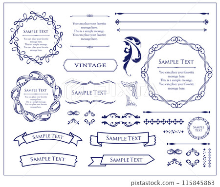 gold frame design. Antique or vintage style decoration. Heading and border design set 115845863