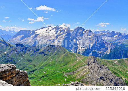 The white peaks of the Marmolada massif from the Sasso Pordoi viewpoint 115846018